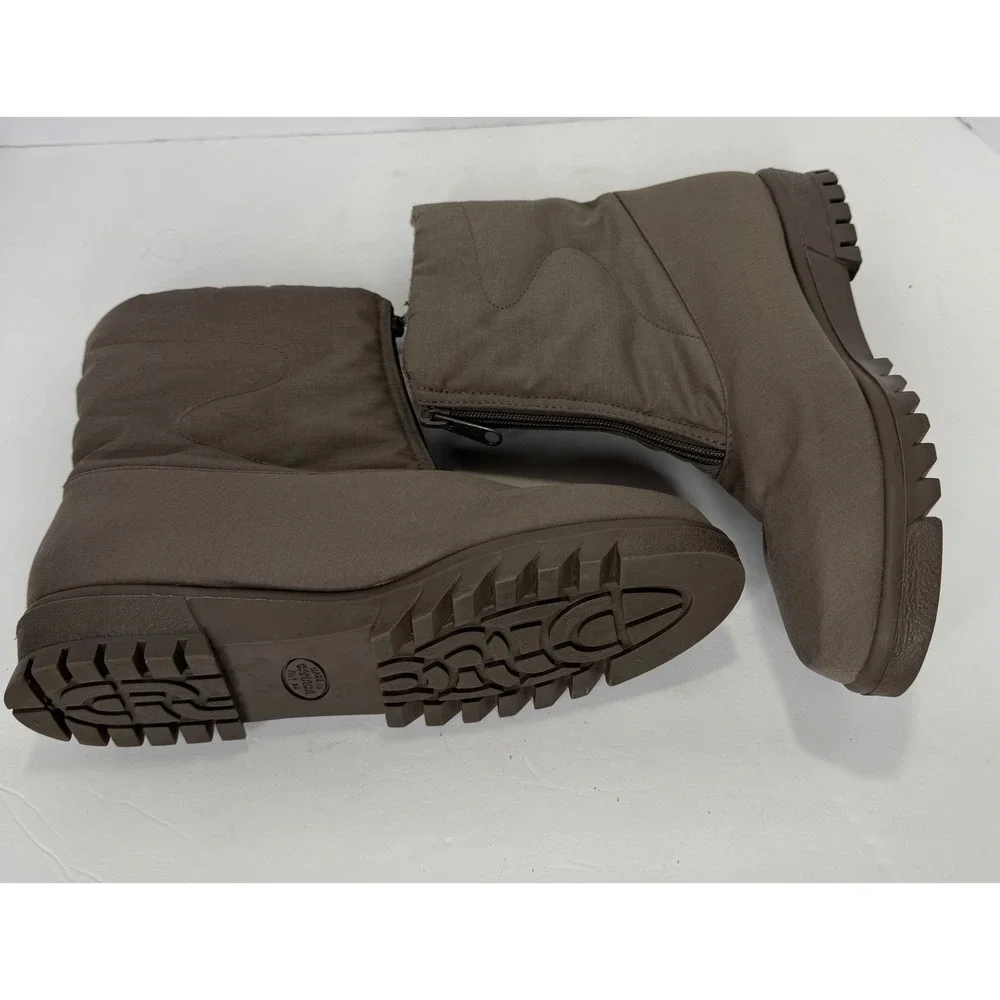 Toe Warmers Canada Waterproof Women's Taupe Winter Snow‎ Boots Sz 8.5 Front Zip